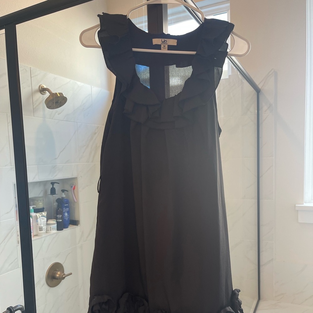 Brand New Ya Black Ruffle neck and hem Mini Dress